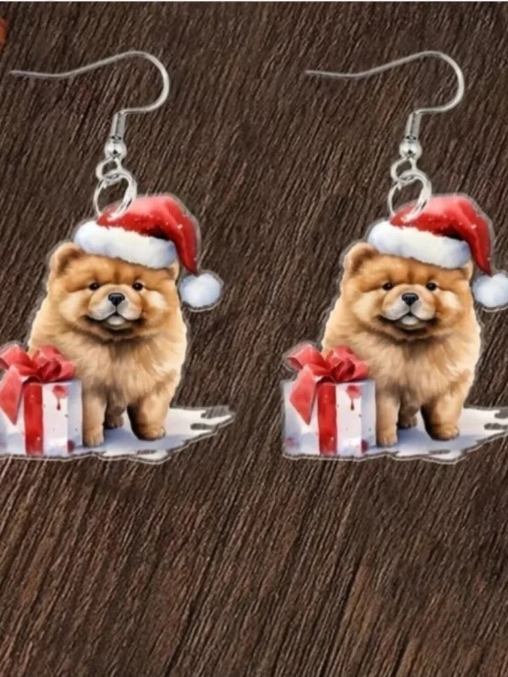 Festive Red Santa Hat Puppy Drop Earrings For Adults And Kids